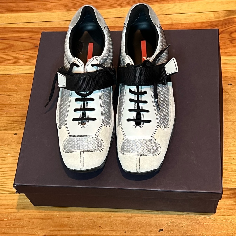 Rafa sport colorblock low top sneakers gray, black, silver suede mesh size 40